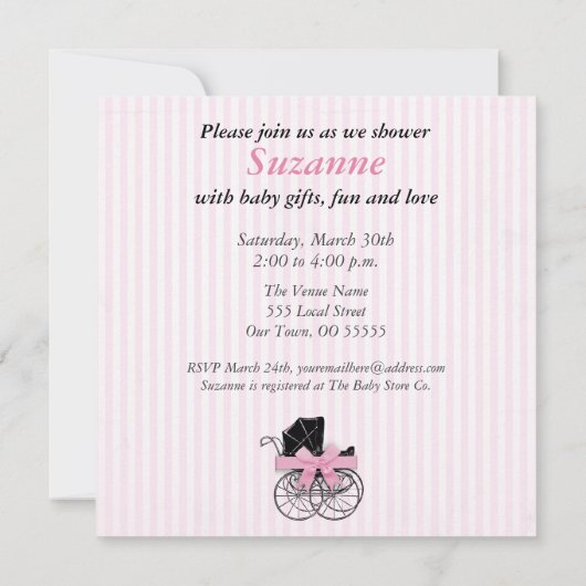 ベビーシャワーのぼろぼろのシックなピンクの招待状 招待状 (裏面)