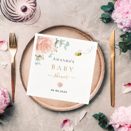 ベビーシャワーのまわりにピンクのフローラ緑の女の子 スタンダードカクテルナプキン