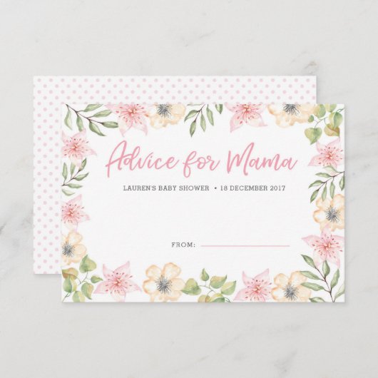 ベビーシャワーのアドバイスは|の白いピンクの花を梳きます 招待状 (正面/裏面)
