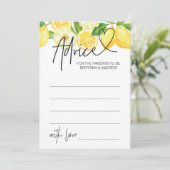 ベビーシャワーのアドバイスカードとゲームのレモン 招待状 (スタンド正面)