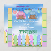 ベビーシャワーのアフリカ系アメリカ人の対の男の子及び女の子 招待状 (正面/裏面)