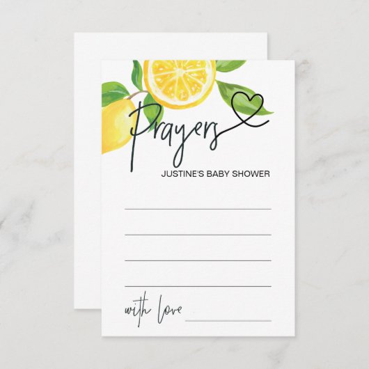 ベビーシャワーのウィッシュカードサマーレモンの祈りの言葉 エンクロージャーカード (正面/裏面)