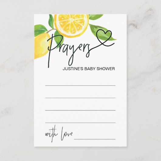 ベビーシャワーのウィッシュカードサマーレモンの祈りの言葉 エンクロージャーカード (正面)