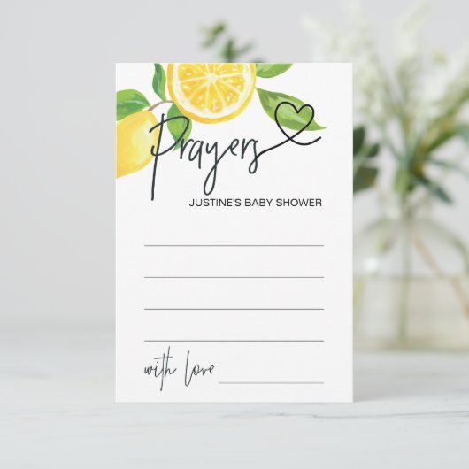ベビーシャワーのウィッシュカードサマーレモンの祈りの言葉 エンクロージャーカード (スタンド正面)
