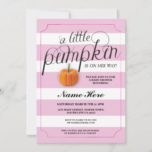 ベビーシャワーのカボチャピンクの女の子の収穫の招待状 招待状 (正面)
