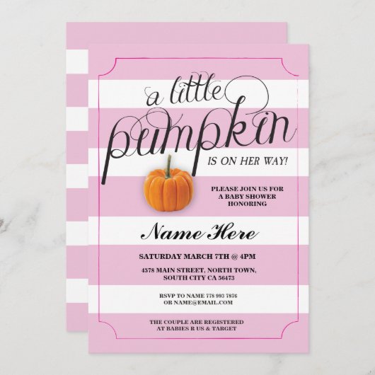 ベビーシャワーのカボチャピンクの女の子の収穫の招待状 招待状 (正面/裏面)
