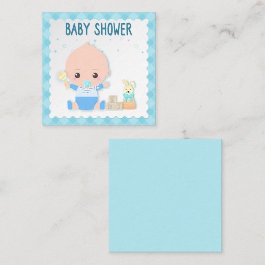 ベビーシャワーのカード、男の赤ちゃんおよびおもちゃ。 挨拶状 エンクロージャーカード (正面/裏面)