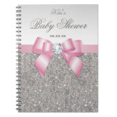 ベビーシャワーのゲストブックのフェイクな銀製のスパンコールのピンクの弓 ノートブック (正面)