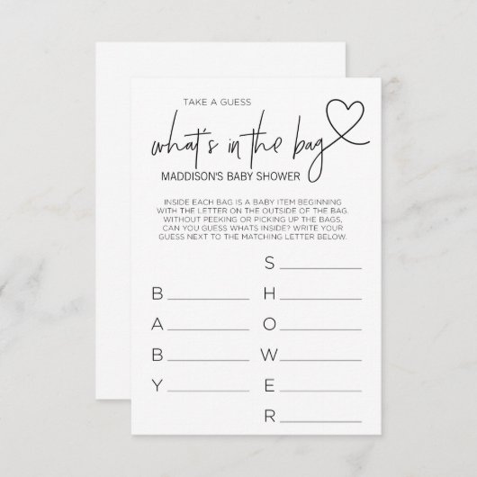 ベビーシャワーのゲームはあるものがバッグのゲームカードに推測します エンクロージャーカード (正面/裏面)