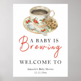 ベビーシャワーのコーヒーカップ 赤ちゃんがコーヒーをいれている ポスター