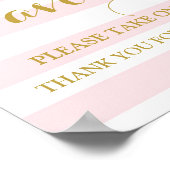 ベビーシャワーのサイン ピンクのストライプ ゴールドのコンフェッティ お祝い ポスター (角)