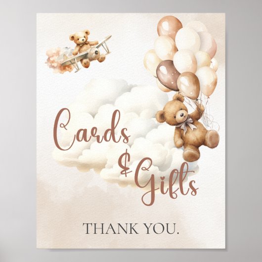 ベビーシャワーのサイン CARDS AND GIFTS 熊の風船 ポスター (正面)