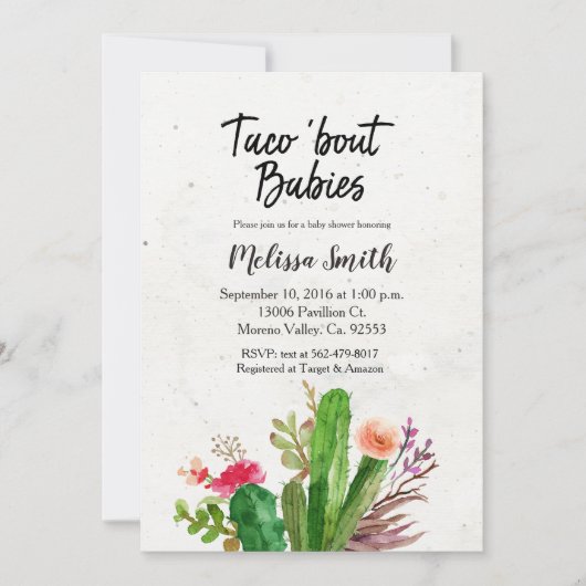 ベビーシャワーのサボテンの招待状のタコスの一続きのベビー 招待状 (正面)
