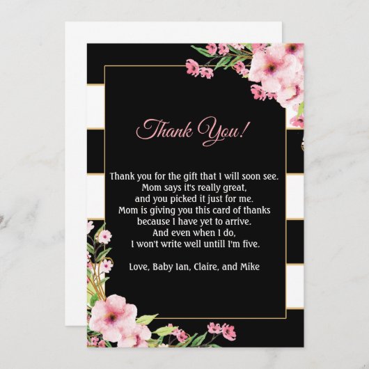 ベビーシャワーのサンキューカードのノートのピンクによっては黒が開花します サンキューカード (正面/裏面)