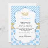 ベビーシャワーのサンキューカードのノートの王子Blue Gold サンキューカード (正面/裏面)