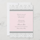 ベビーシャワーのサンキューカードのピンクの灰色のダマスク織 サンキューカード (裏面)