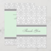 ベビーシャワーのサンキューカードのミントの灰色のダマスク織 サンキューカード (正面/裏面)