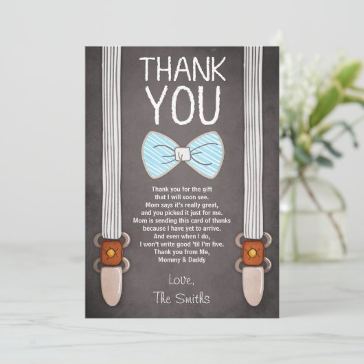 ベビーシャワーのサンキューカードの小さい人の男の子のベビー サンキューカード (スタンド正面)