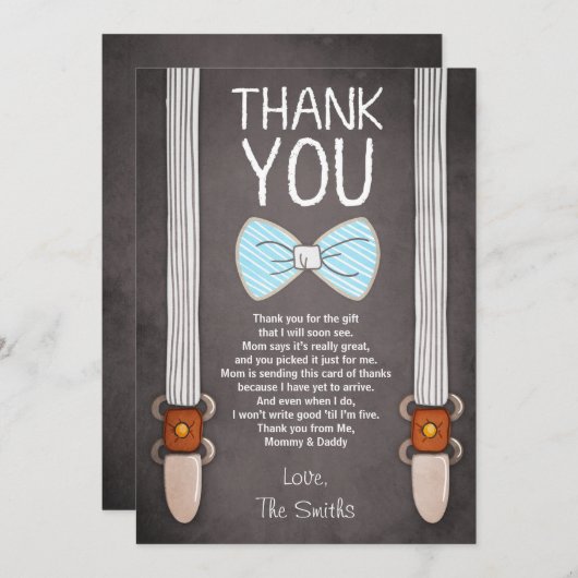 ベビーシャワーのサンキューカードの小さい人の男の子のベビー サンキューカード (正面/裏面)