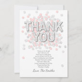 ベビーシャワーのサンキューカードの紙吹雪の銀のピンク サンキューカード (正面)