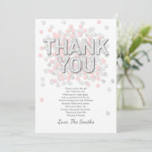 ベビーシャワーのサンキューカードの紙吹雪の銀のピンク サンキューカード (スタンド正面)