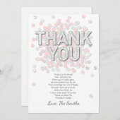 ベビーシャワーのサンキューカードの紙吹雪の銀のピンク サンキューカード (正面/裏面)