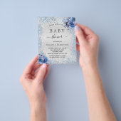 ベビーシャワーのシルバー フラワーブルー 予算 招待状 チラシ (手)