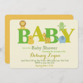 ベビーシャワーのジャングル動物の招待状 招待状 (正面/裏面)