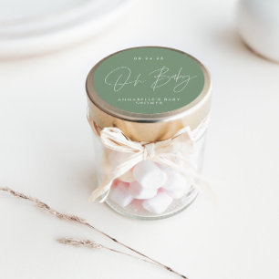 ベビーシャワーのスクリプト モダンなさげグリーン エレガント ラウンドシール