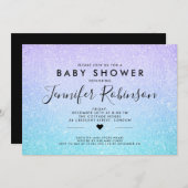 ベビーシャワーのターコイズの紫色のグリッターのペンキ 招待状 (正面/裏面)