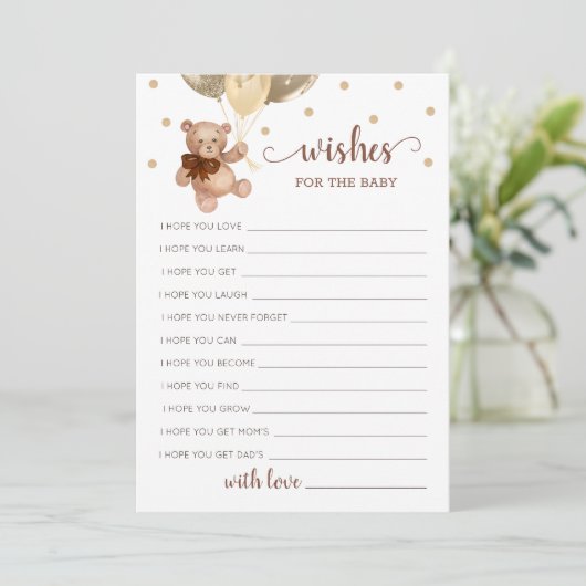 ベビーシャワーのテディベアのカードをお願い 招待状 (スタンド正面)