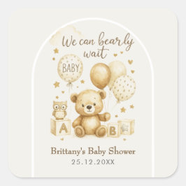 ベビーシャワーのテディベア待ってるよ スクエアシール