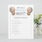 ベビーシャワーのテディベア風船 男の子 誰がママを知っているか 招待状 (スタンド正面)