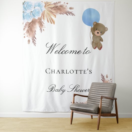 ベビーシャワーのテディベア パンパスグラス ブルーボーイ タペストリー (インサイチュ)