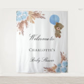 ベビーシャワーのテディベア パンパスグラス ブルーボーイ タペストリー (正面)