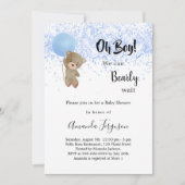 ベビーシャワーのテディベア　男の子　青　白 招待状 (正面)