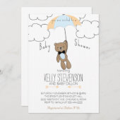 ベビーシャワーのテディー・ベアの招待状の男の赤ちゃんの青 招待状 (正面/裏面)