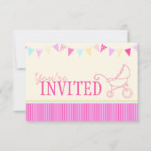 ベビーシャワーのバンティングのベビーカーのピンクの黄色の招待状 招待状 (裏面)