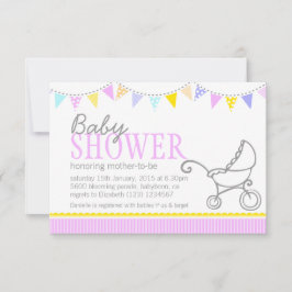 ベビーシャワーのバンティング·プラム·ピンクの招待状 招待状