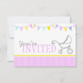 ベビーシャワーのバンティング·プラム·ピンクの招待状 招待状 (裏面)