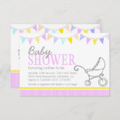 ベビーシャワーのバンティング·プラム·ピンクの招待状 招待状 (正面/裏面)