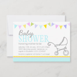 ベビーシャワーのバンティンパラムベビーカーのアクア招待状 招待状