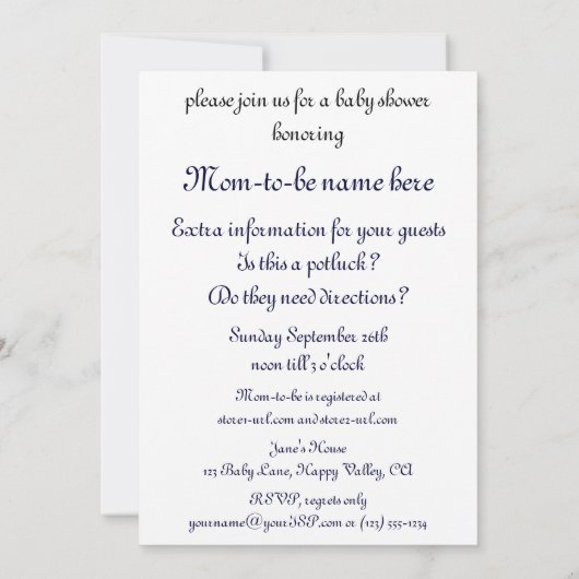 ベビーシャワーのバーザモリソットのエレガントゆりかごは 招待状 (裏面)