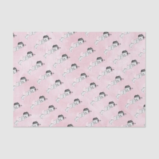 ベビーシャワーのパステル調ピンクのヴィンテージの小さな女の子 薄葉紙 (正面)