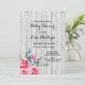 ベビーシャワーのパーティーの素朴なピンクの花の木製の招待 招待状 (スタンド正面)