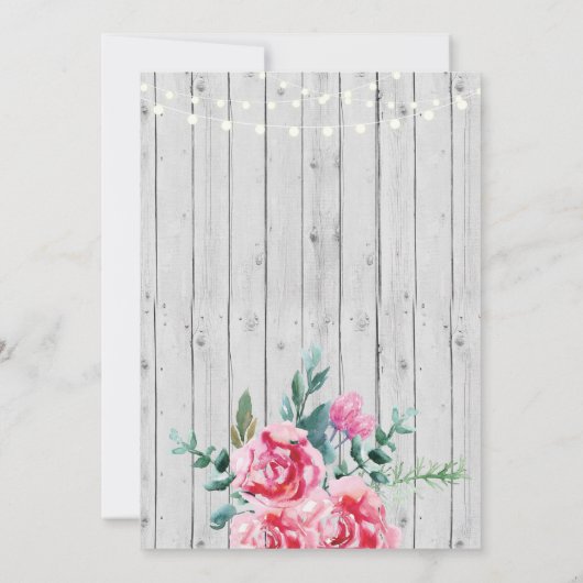 ベビーシャワーのパーティーの素朴なピンクの花の木製の招待 招待状 (裏面)