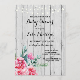 ベビーシャワーのパーティーの素朴なピンクの花の木製の招待 招待状