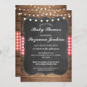 ベビーシャワーのパーティーの赤いギンガムの納屋のチョークの招待 招待状 (正面/裏面)