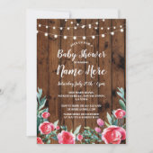 ベビーシャワーのパーティーの赤いバラの花の木製の招待 招待状 (正面)