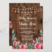 ベビーシャワーのパーティーの赤いバラの花の木製の招待 招待状 (正面/裏面)